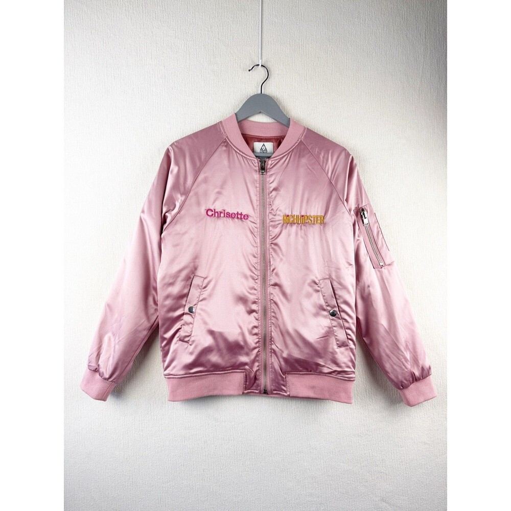 UNIF x Urban Outfitters Pink Satin Bomber Jacket Size Medium Custom Embroidered